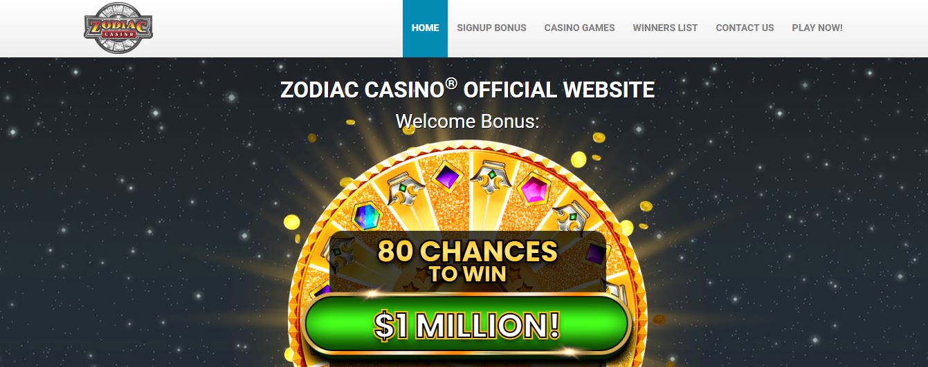 Join Zodiac Casino and get 80 chances to win 1 million dollars with your first deposit